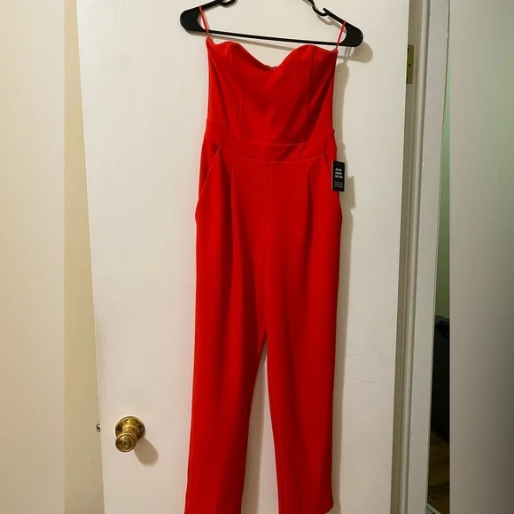 Express Red Strapless Jumpsuit